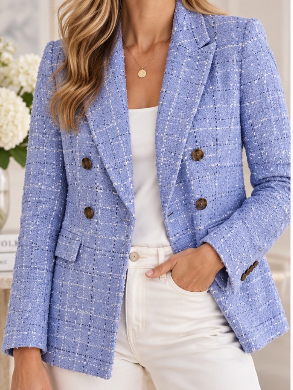 NWT Ann Taylor Purple Tweed Double Breasted Blazer